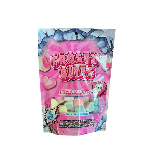 Frosty Bites Freezed Dried Candy - Heart Marshmallow 40g 24er Pack mhd 2027